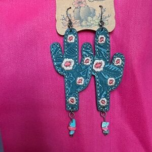 Justin Boots Teal and Pink Cactus Earrings